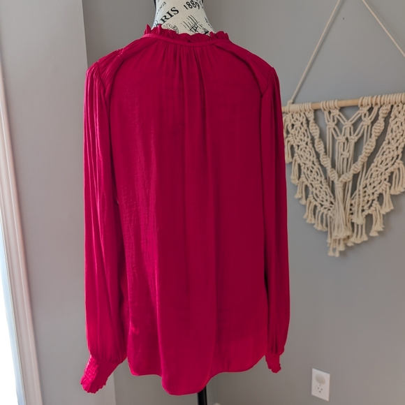 Chic Fuchsia Women's Blouse Medium High Neck Tie - Picture 4 of 5